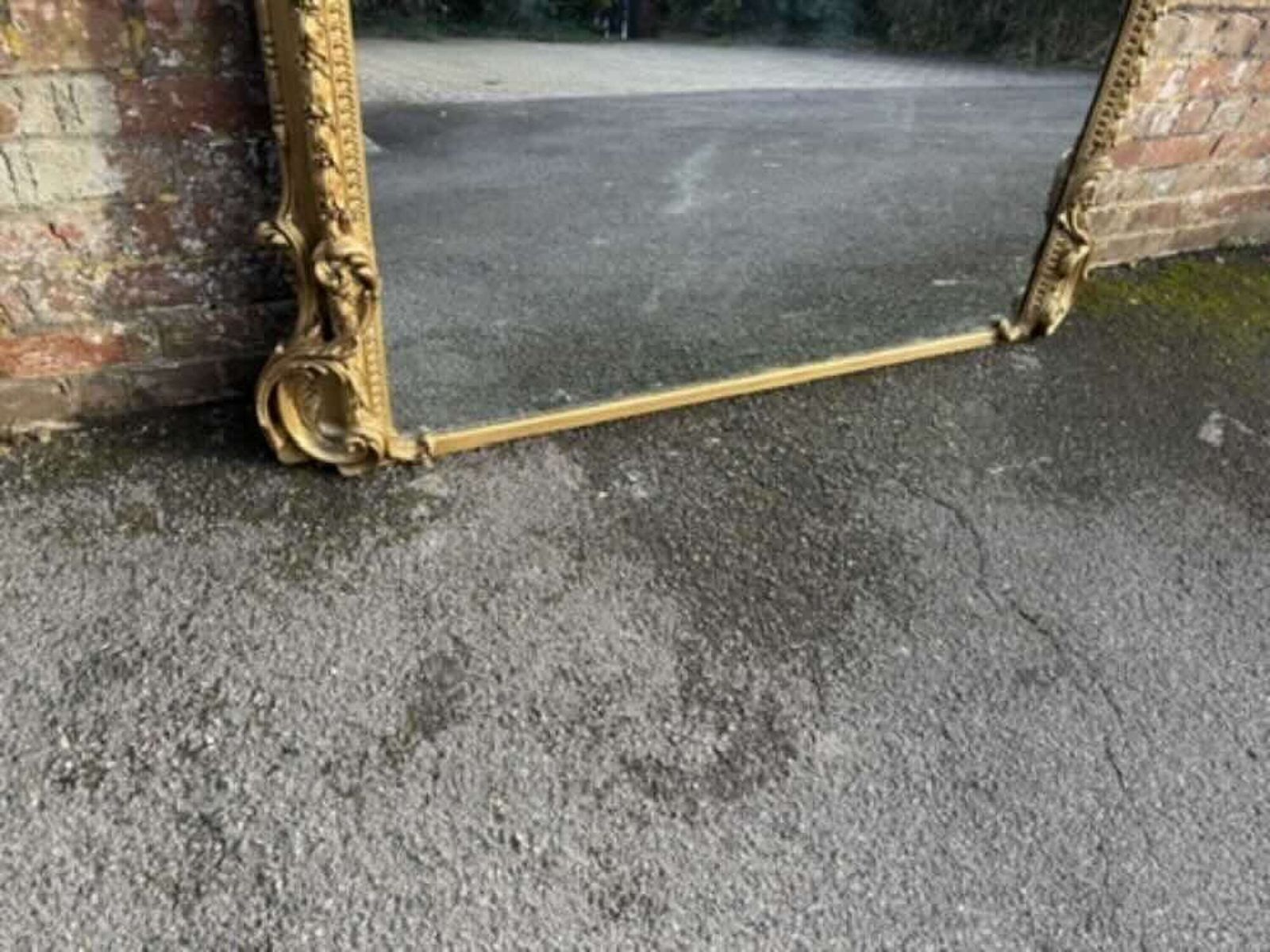 An Exceptional Large Antique English 19th C Gilt Ornate Shaped Top Mirror. photo for sale