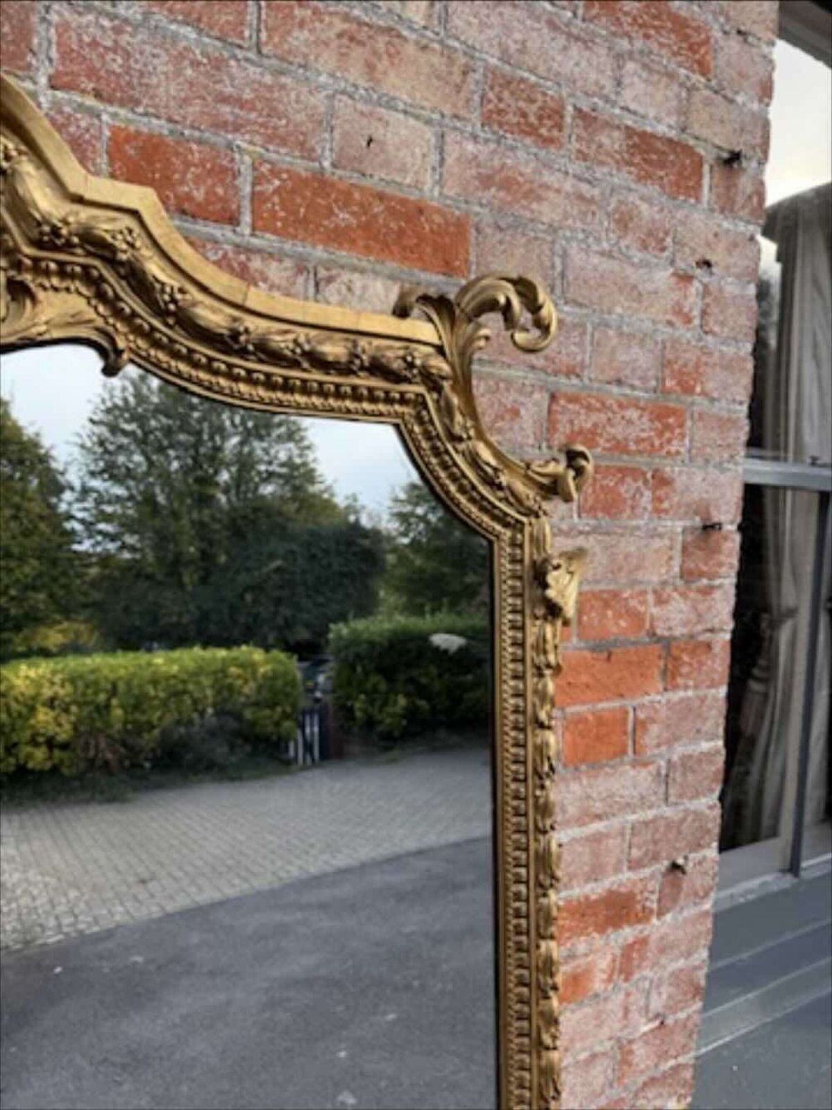 An Exceptional Large Antique English 19th C Gilt Ornate Shaped Top Mirror. photo Home Decor