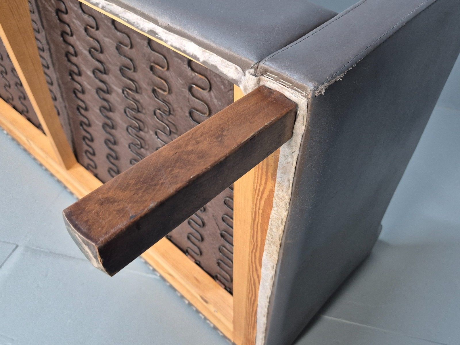 photo for sale Vintage Danish Two Seater Sofa Grey Leather Mogensern Style 1980s Eb10462 M2ss