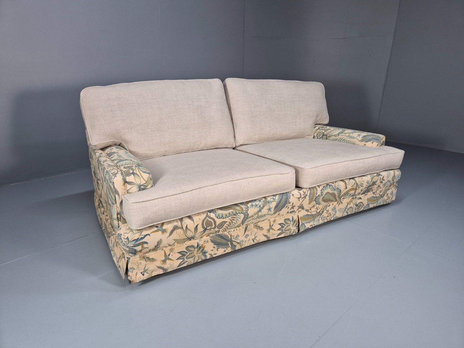 Vintage 1960s Two Seater Settee Sanderson Suva Fabric New Cushions  Eb10460 M3ss