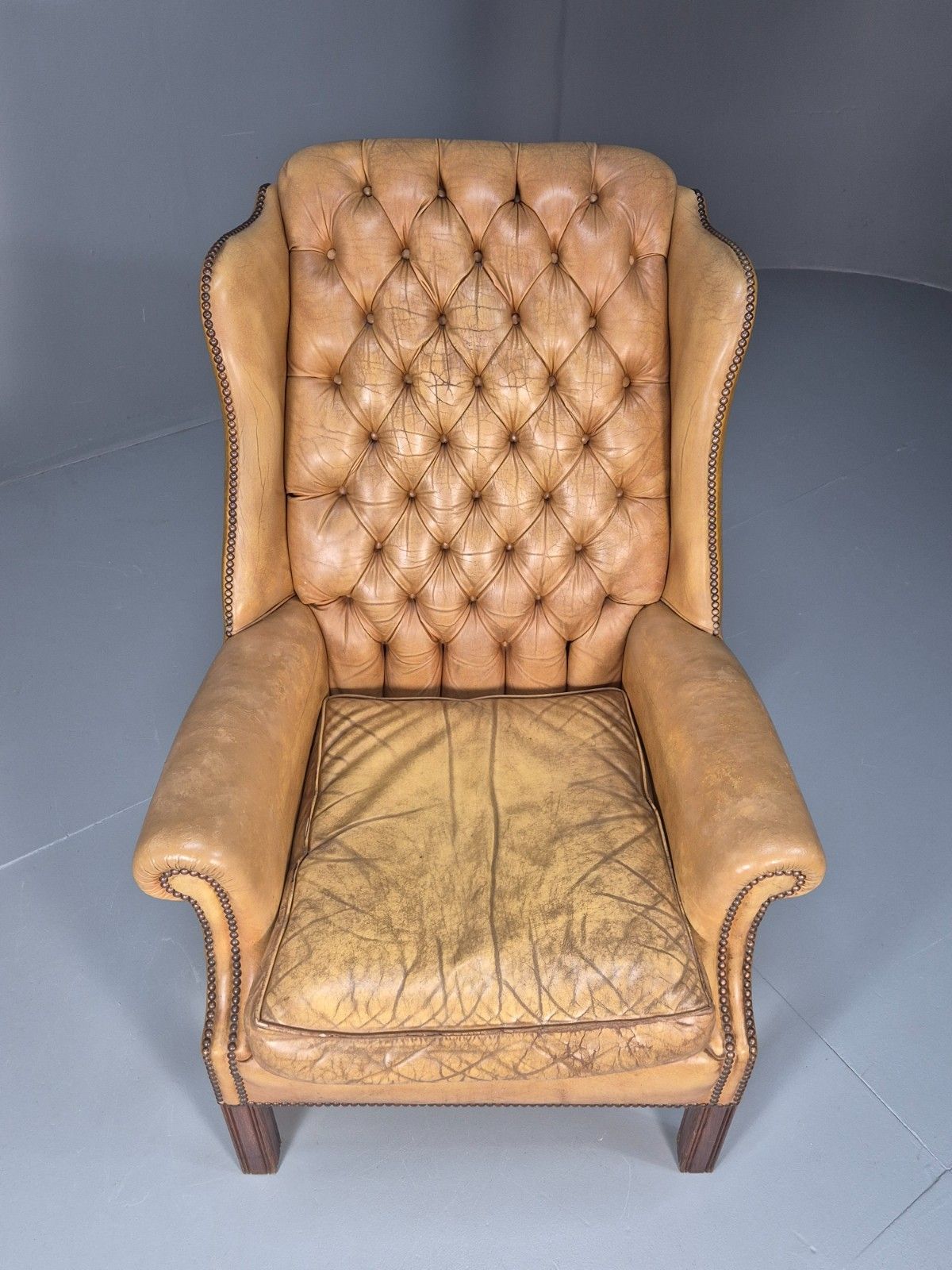 Vintage Leather Wingback Lounge Chair Georgian Style 1970s Retro Eb10457 Vlea photo for sale