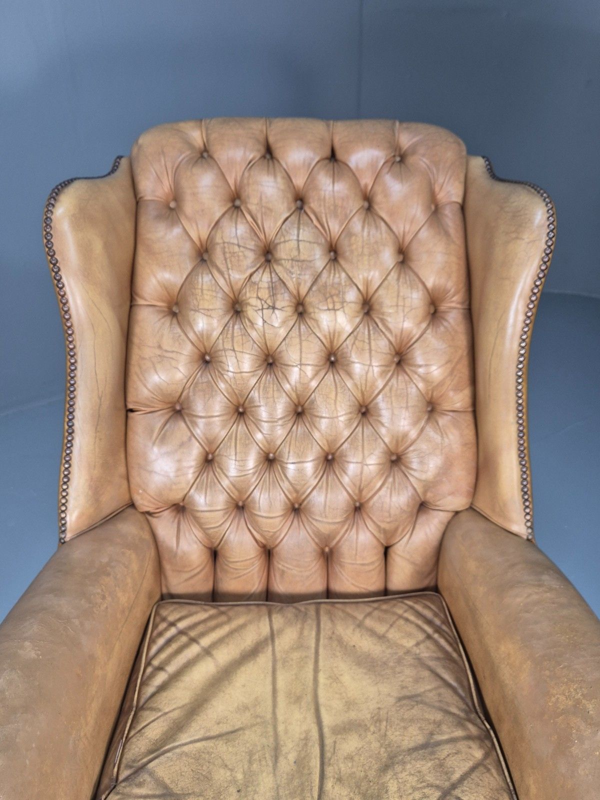 Vintage Leather Wingback Lounge Chair Georgian Style 1970s Retro Eb10457 Vlea photo vintage