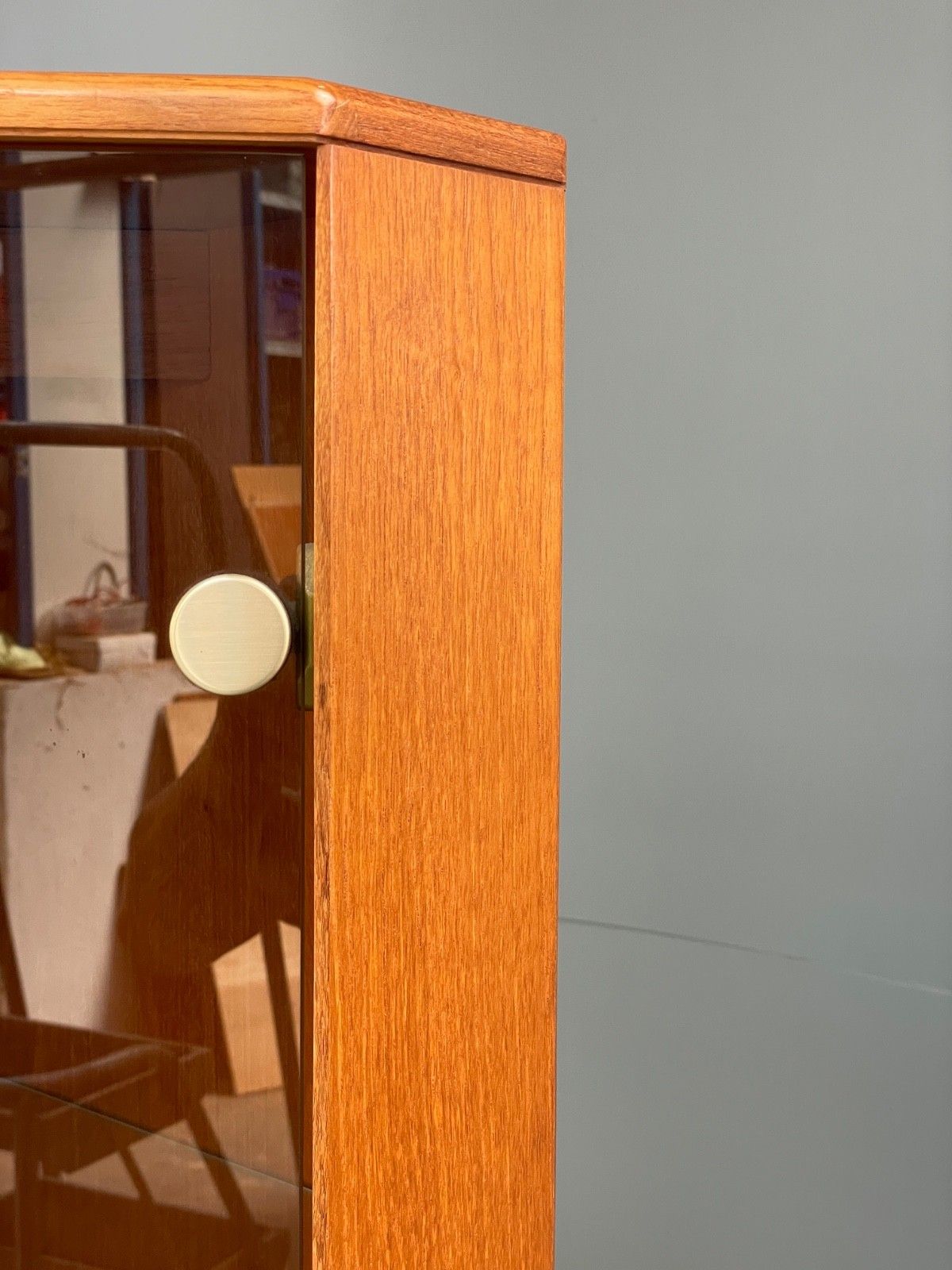 250.0 Vintage Teak Corner Cabinet Smoked Glass 1970s Turnidge Of London  Eb10017 Mwoo photo