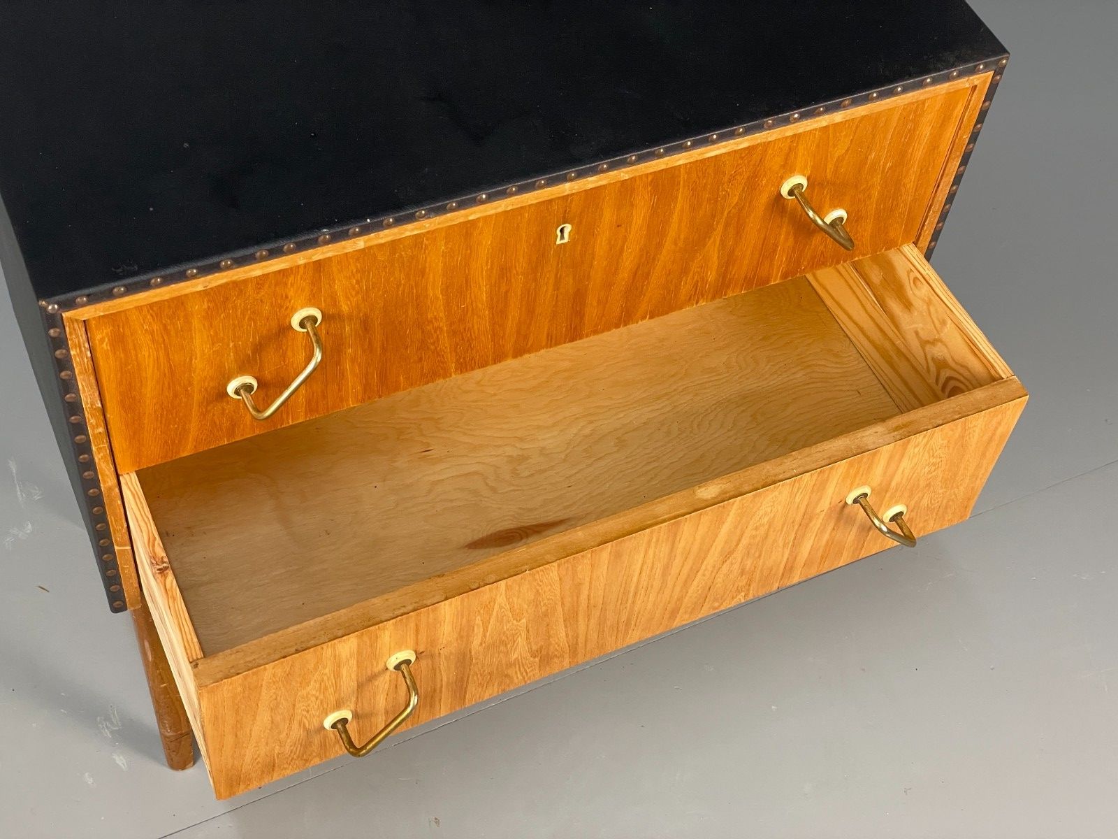 photo buy Vintage Bedside Cabinet Oak Studded Vinyl 1950s Mid Century Drawers Eb7954 Mwoo