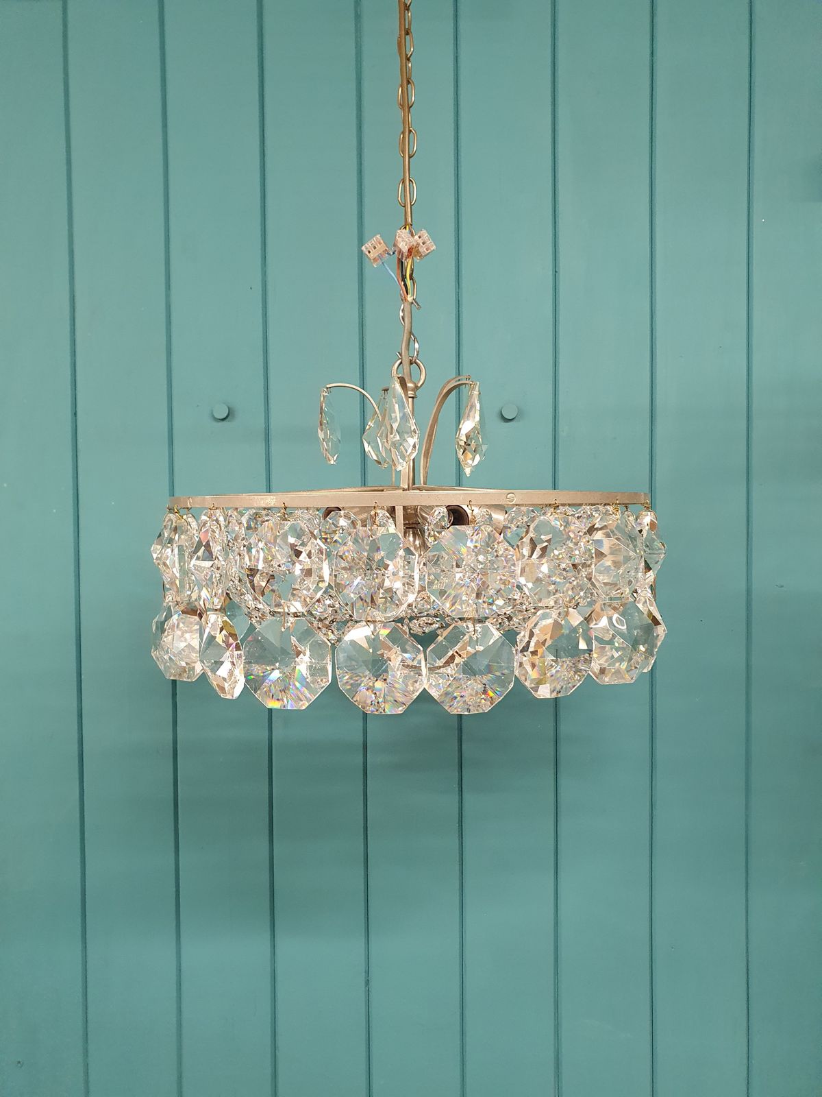 Early 20th Century Chandelier With Large Hexagon Drips