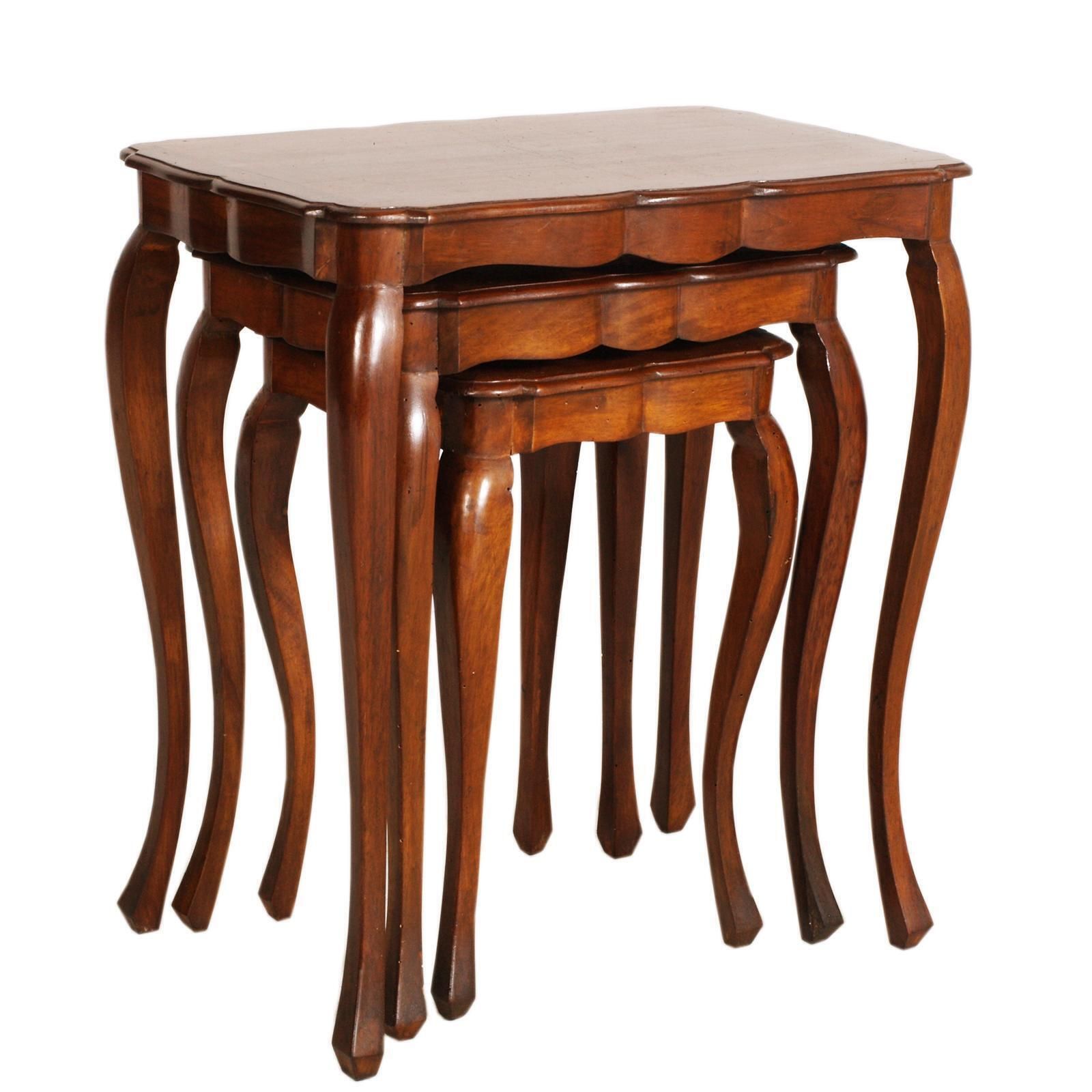 Early 1930 Set Three Louis XV Style Nesting Tables, French, In Walnut, Polished photo furniture