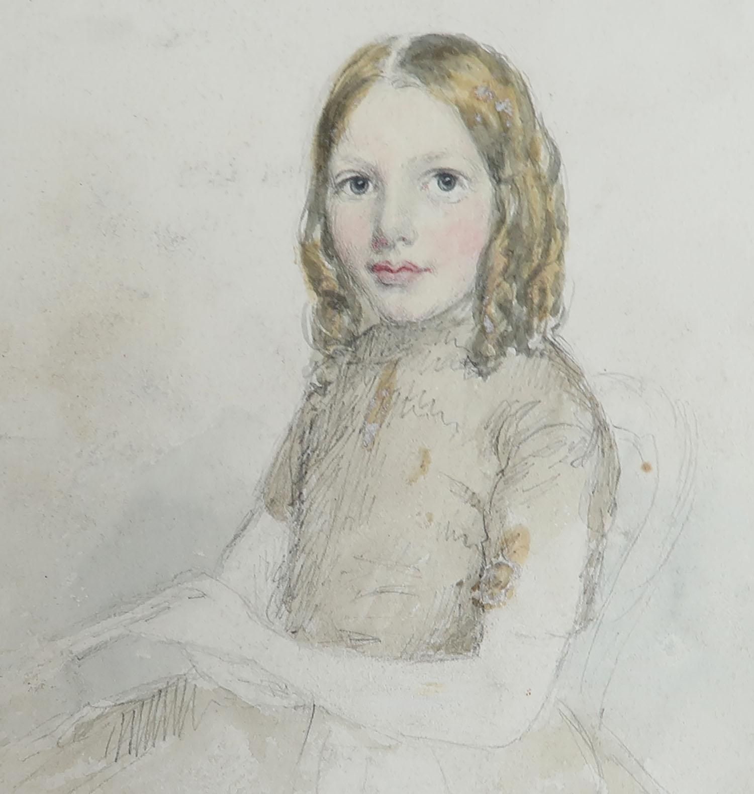 Watercolor Of A Young Lady By Robert Hindmarsh Grundy, C.1850 photo 325.0