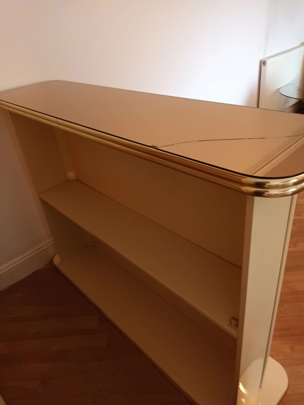 Spectacular Cream 80s Lacquer, Rose Tinted Mirror Italian Counter Bar & Cabinet photo Furniture
