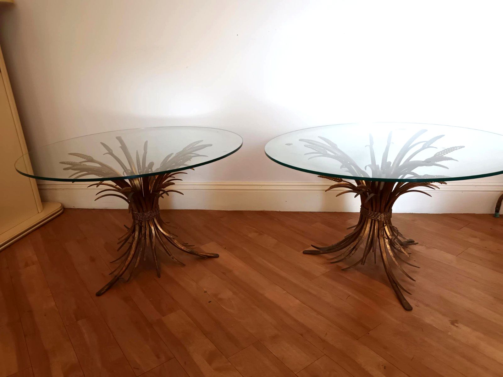 Stunning Pair Of Original Gilt Wheat Side Tables Hollywood Regency Chanel Style photo furniture