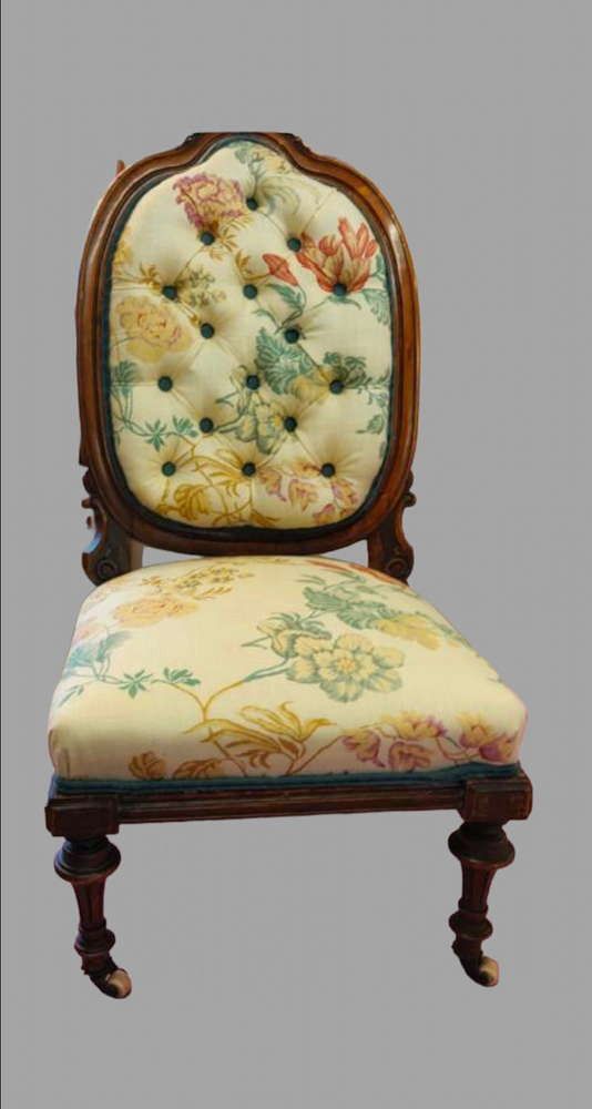 A Victorian Walnut Nursing Chair Covered In A Gp&J Baker Fabric photo Furniture