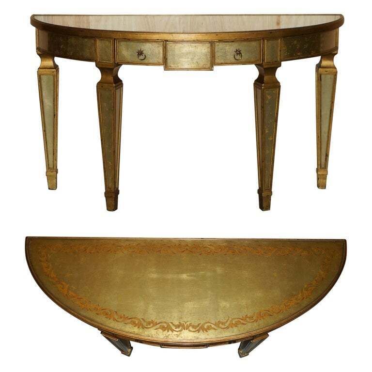 Theodore Alexander Eglomise Demilune Console Table Venetian Gold Gilt Finish