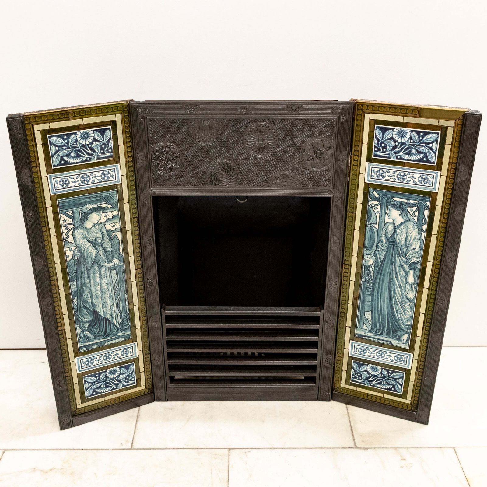 Antique Cast Iron Thomas Jeckyll Insert With William Morris Tiles photo for sale
