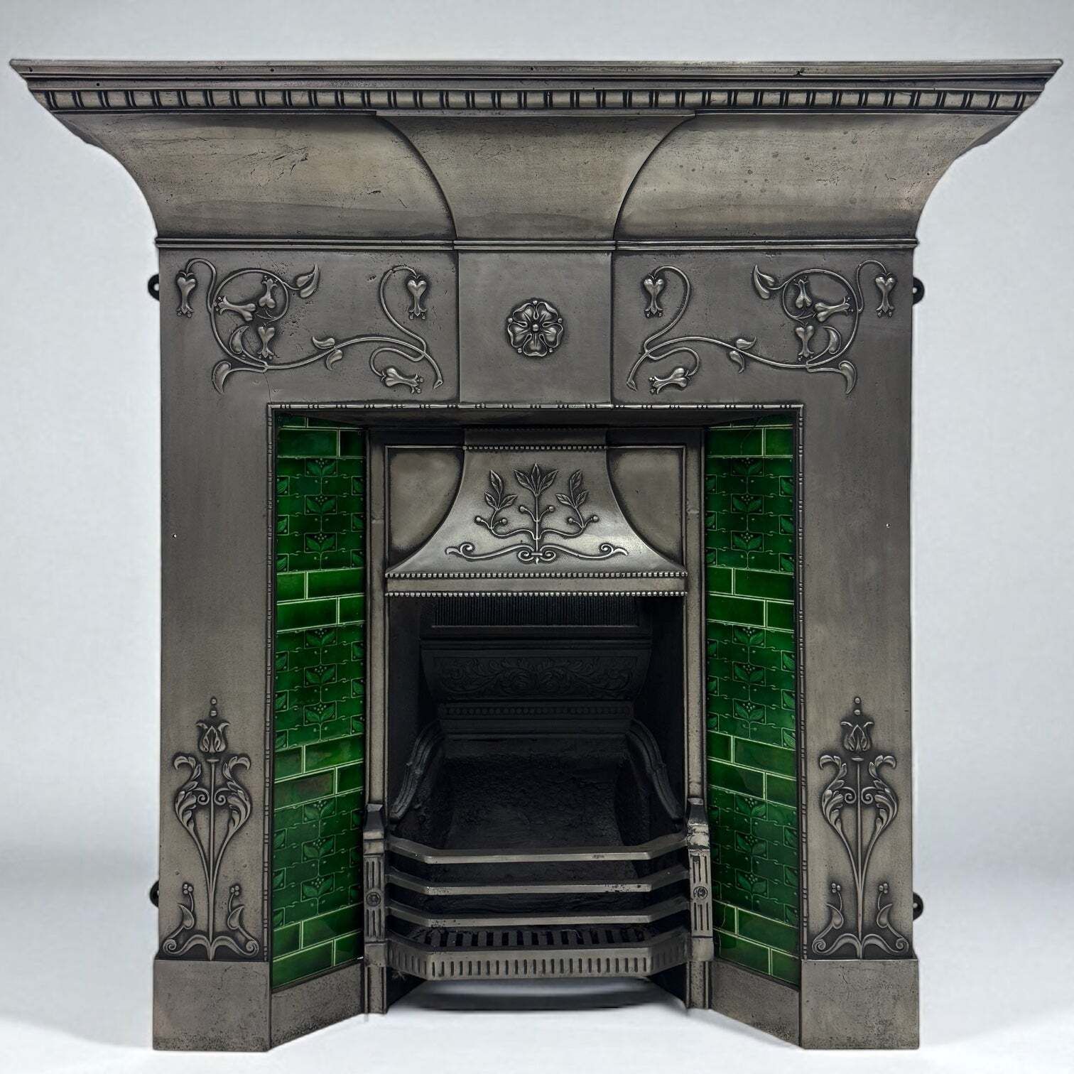 Antique Cast Iron Art Nouveau Combination Fireplace
