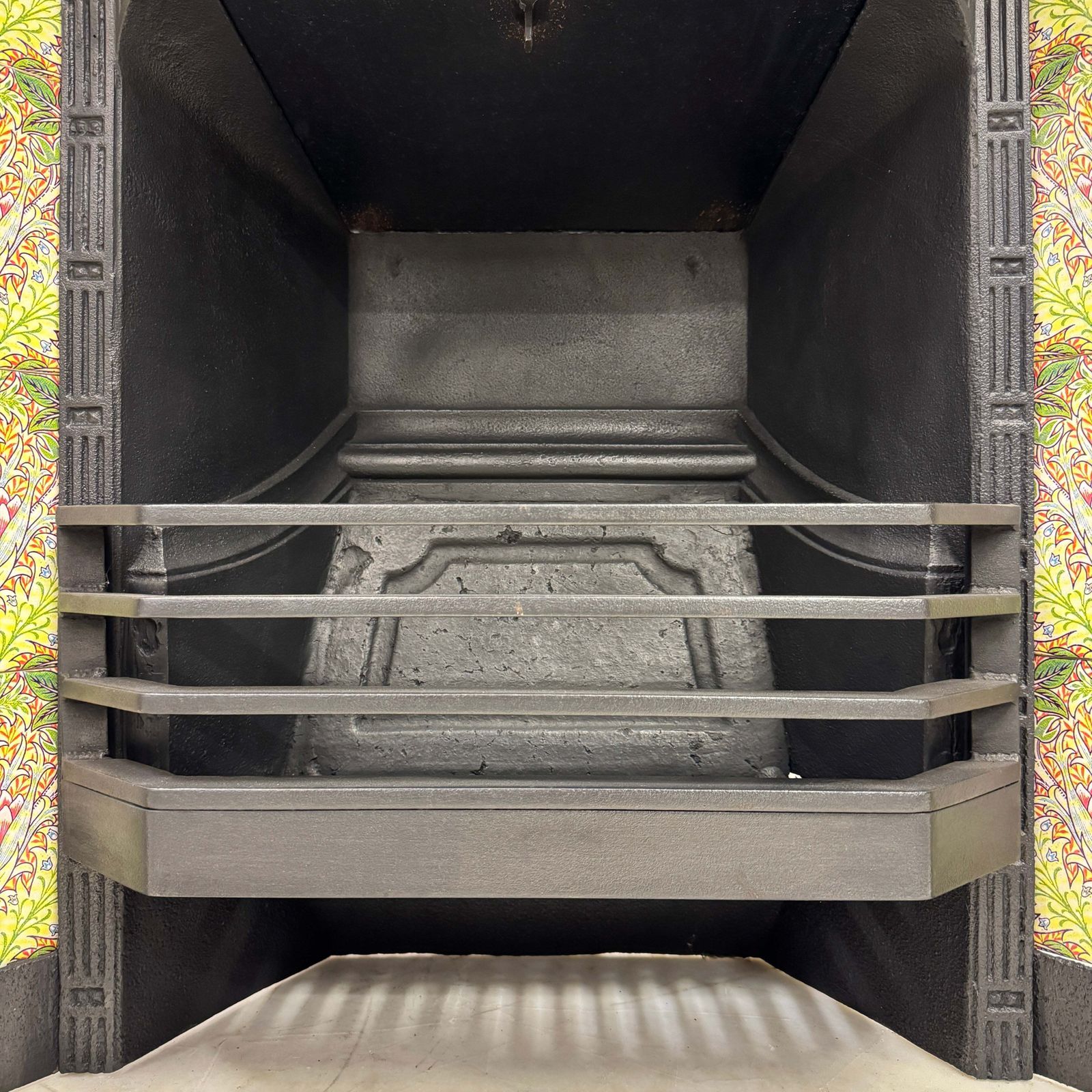 Antique Victorian Cast Iron Floral Tiled Fireplace Insert photo for sale