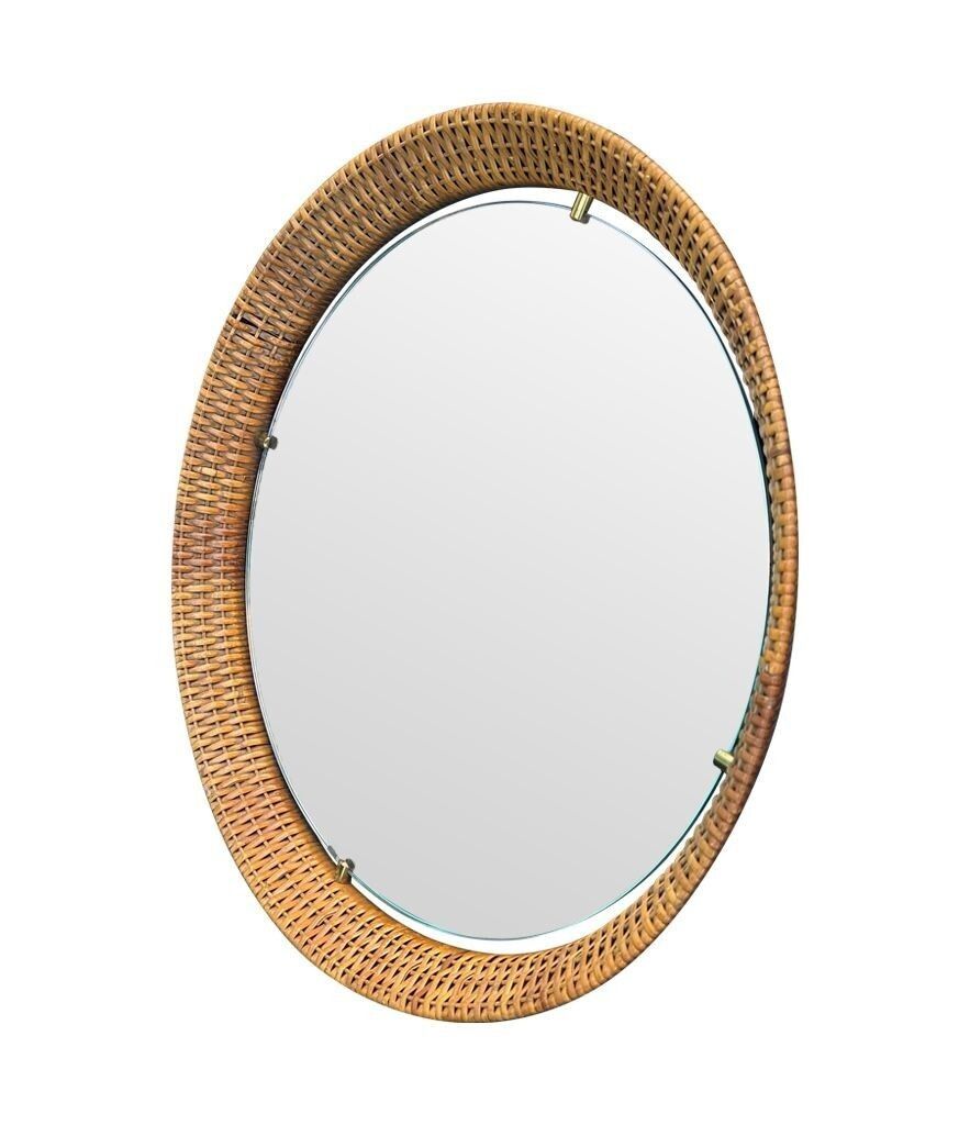 A Circular 1950s Italian Woven Rattan Mirror By Cantu, Roma With Brass Detail photo furniture