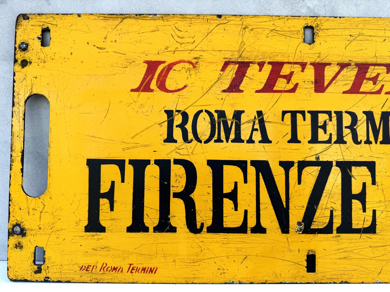 Vintage Italian Train Route Sign, Double Sided Metal Plaque, Roma Termini To Firenze, Collectible Railway Memorabilia photo buy