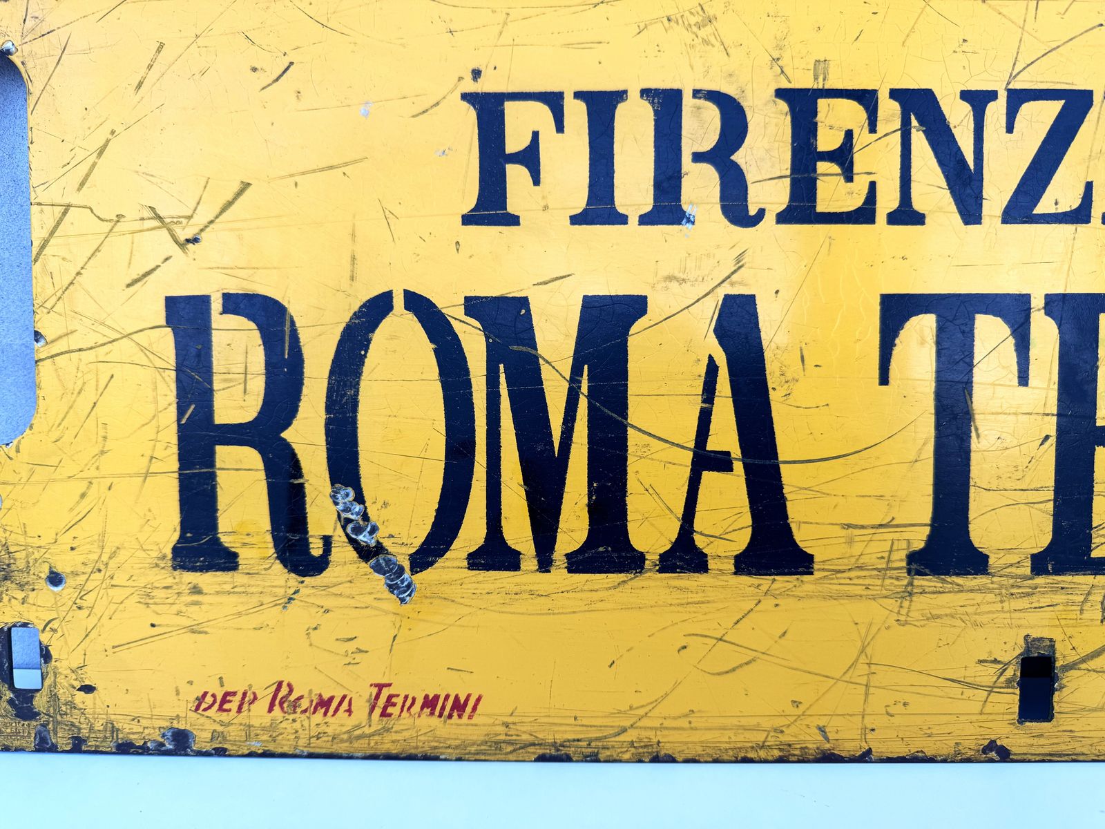 Vintage Italian Train Route Sign, Double Sided Metal Plaque, Roma Termini To Firenze, Collectible Railway Memorabilia photo vintage
