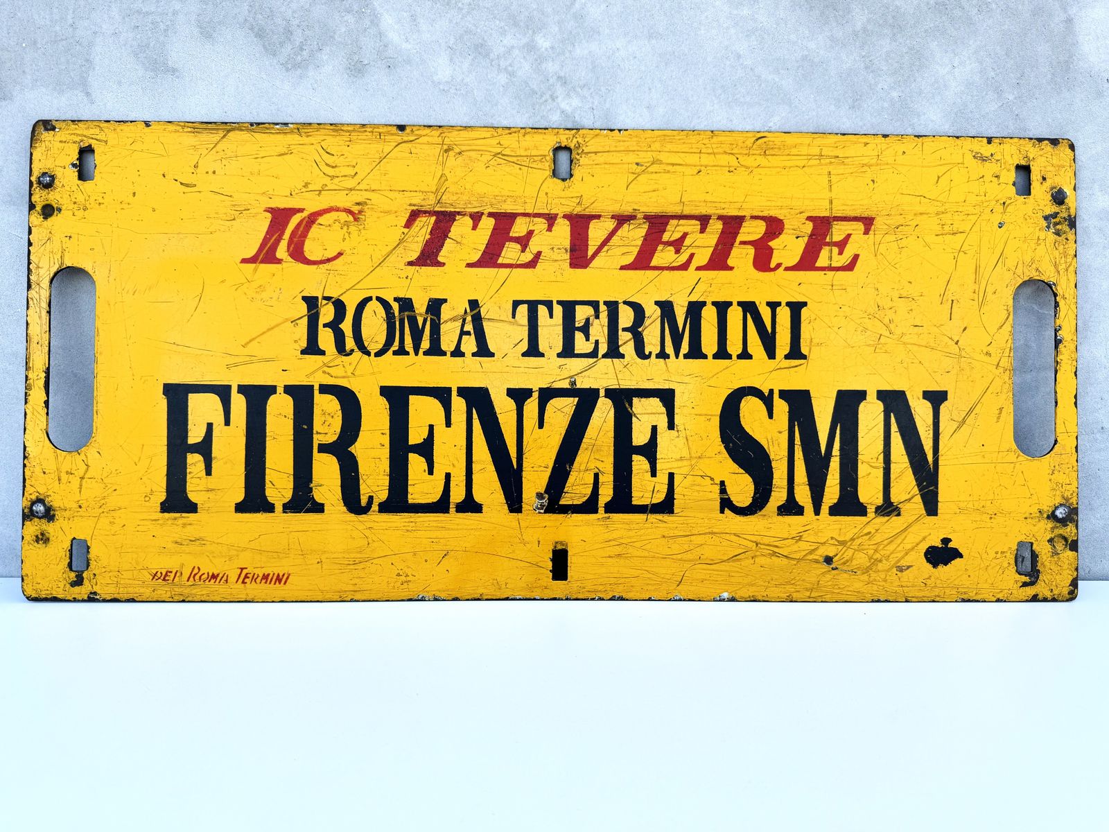 Vintage Italian Train Route Sign, Double Sided Metal Plaque, Roma Termini To Firenze, Collectible Railway Memorabilia