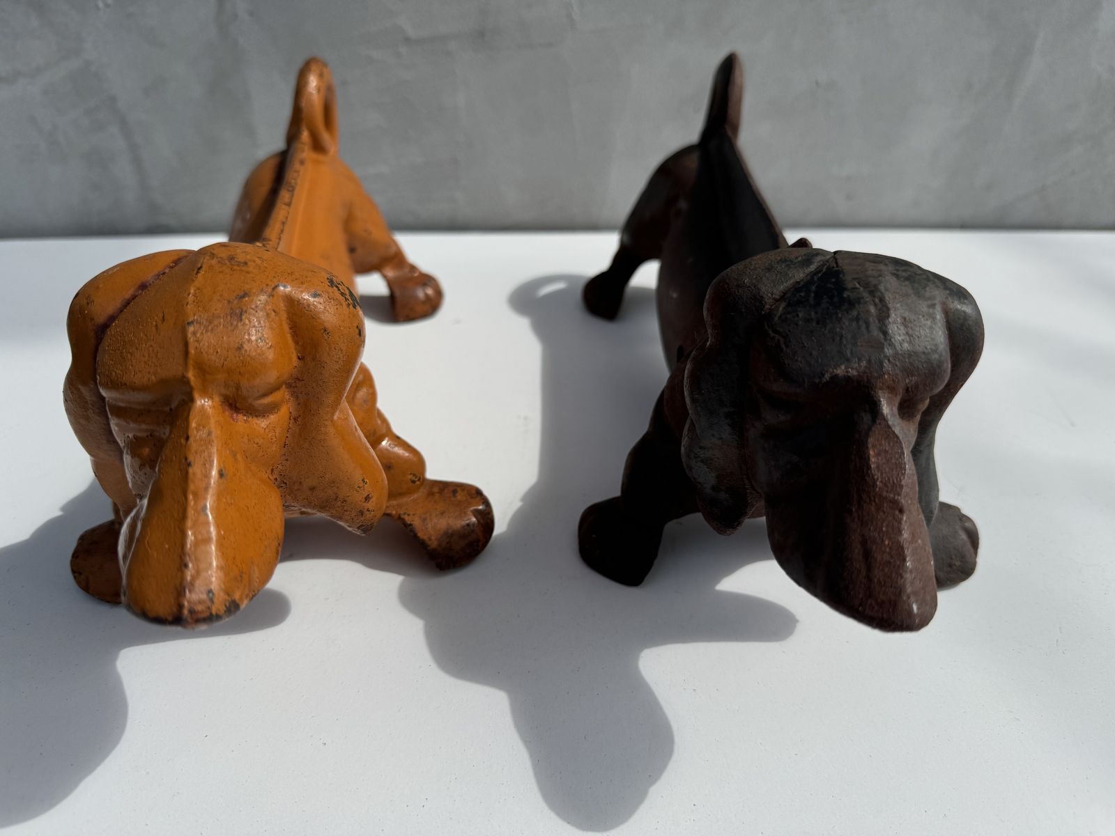 Pair Of Antique Cast Iron Dachshund Boot Scrapers, English Country House Door Stops, C.1900–1920 photo vintage