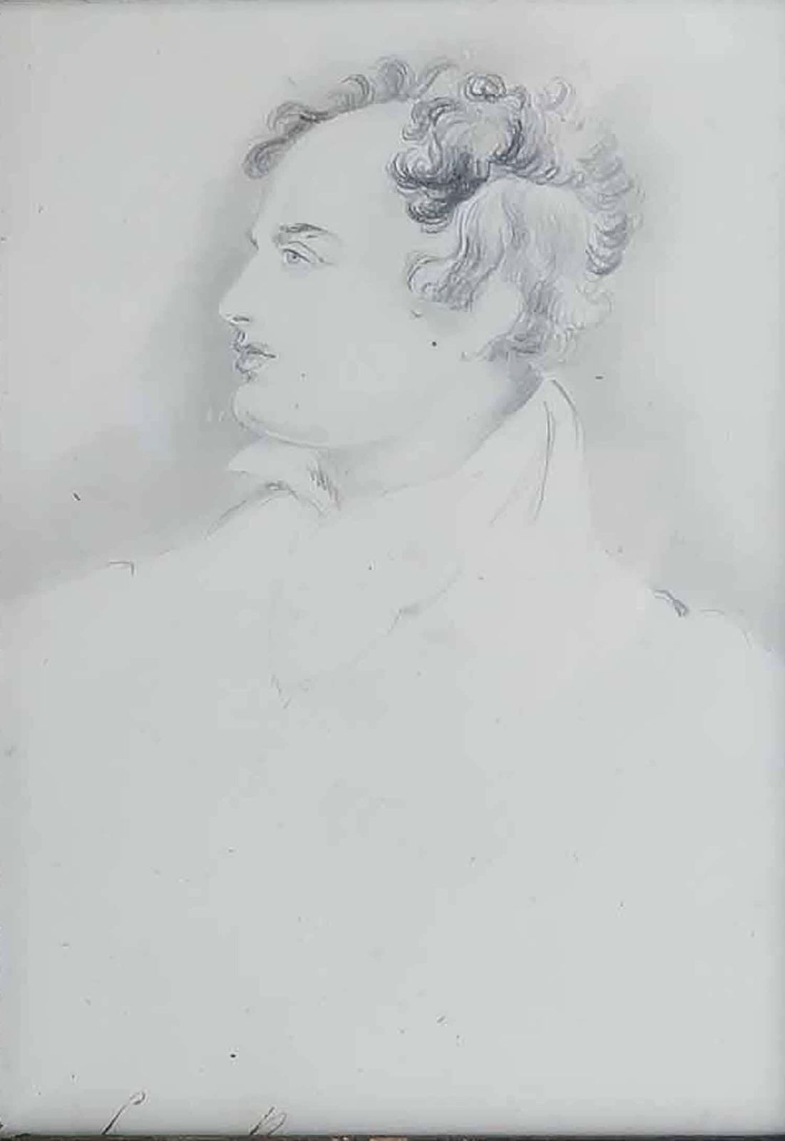 Graphite Drawing Of Lord Byron By Robert Hindmarsh Grundy, C.1850 photo for sale