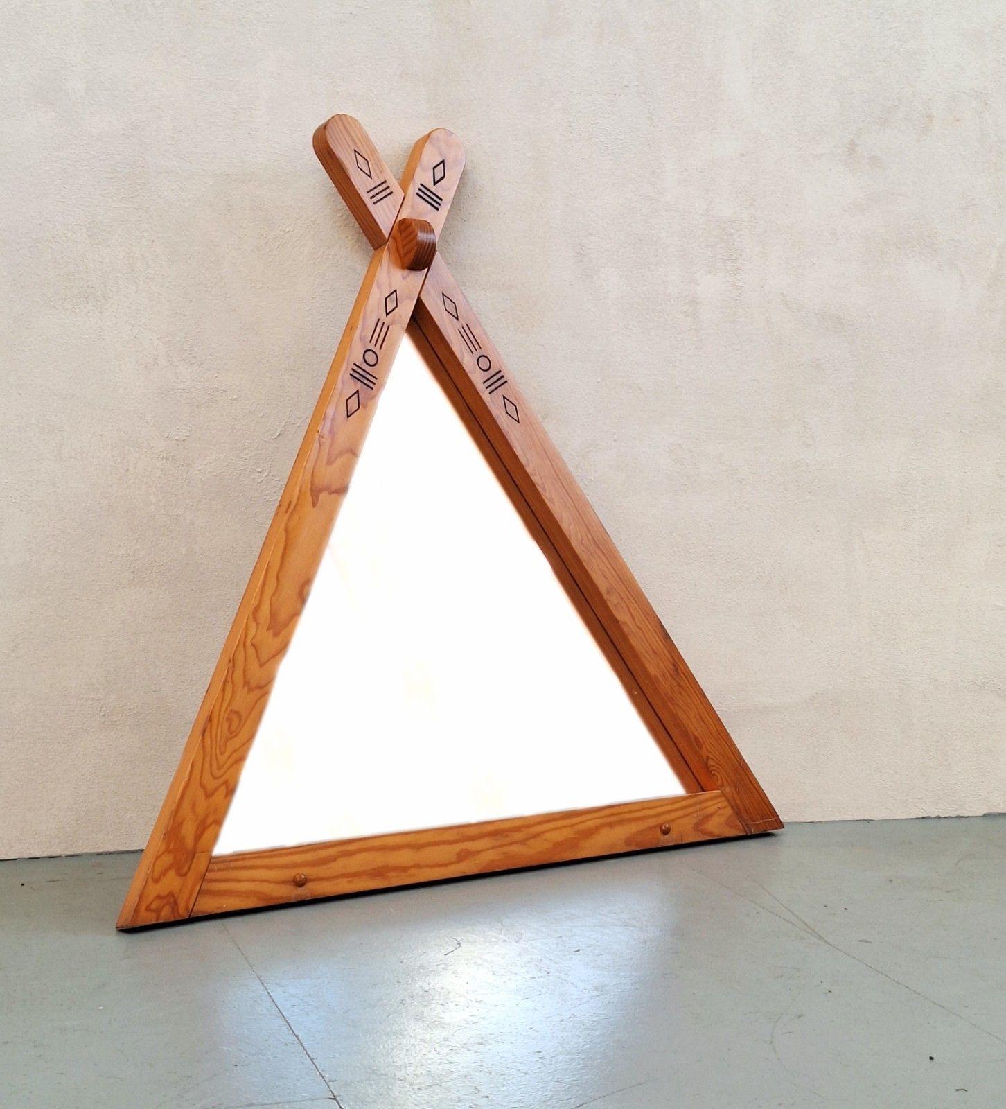 Large Vintage Triangular Pine Mirror