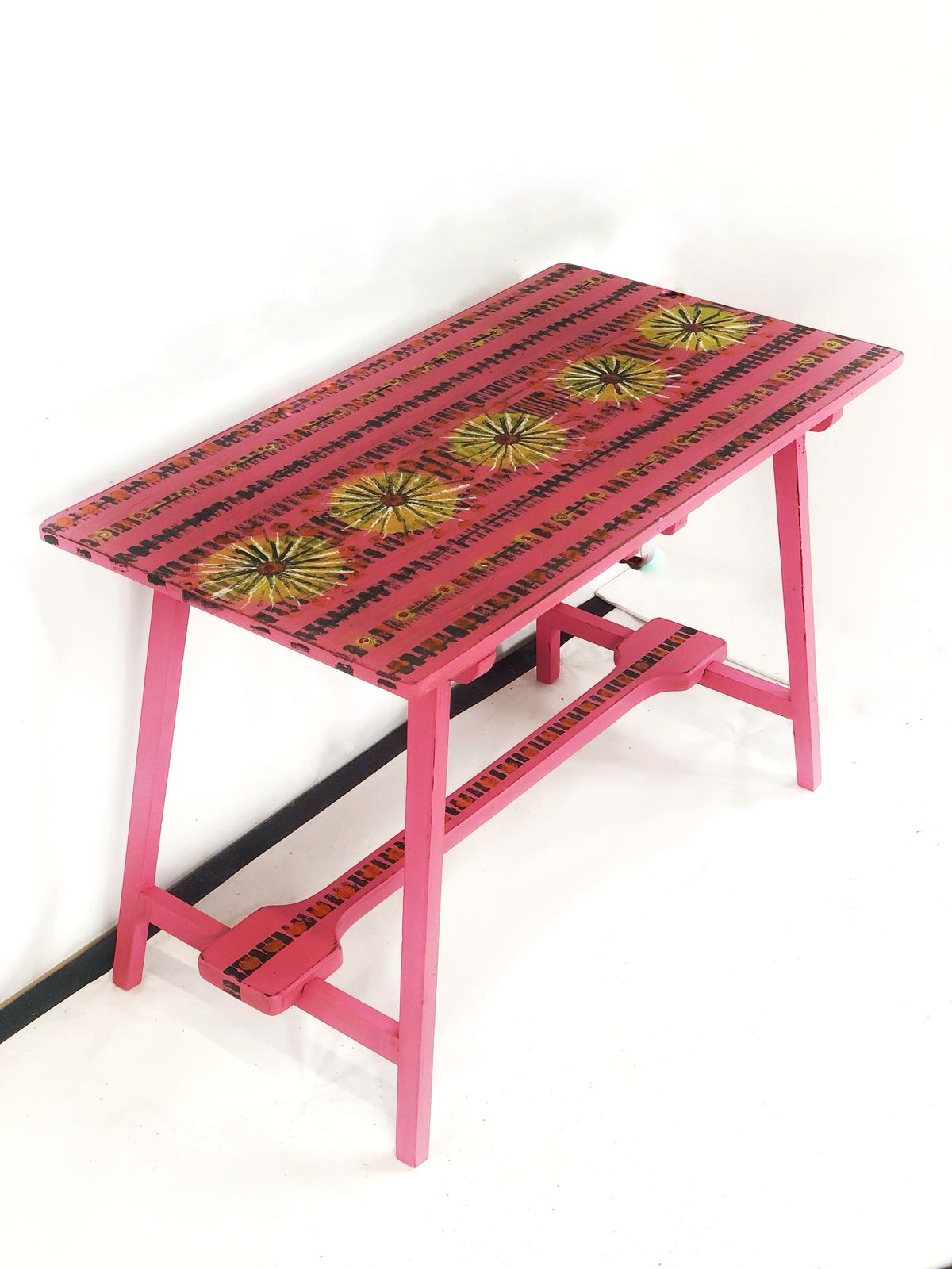 Mid Century Folding Table Hand Painted In Pink photo buy