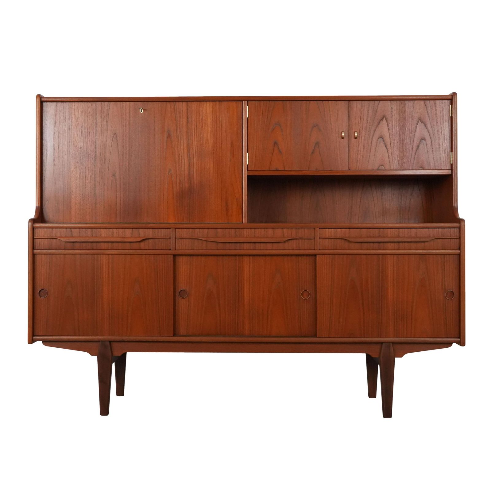 Teakhouten Highboard, Deens Design, Ca. Jaren 1960, Productie: Denemarken