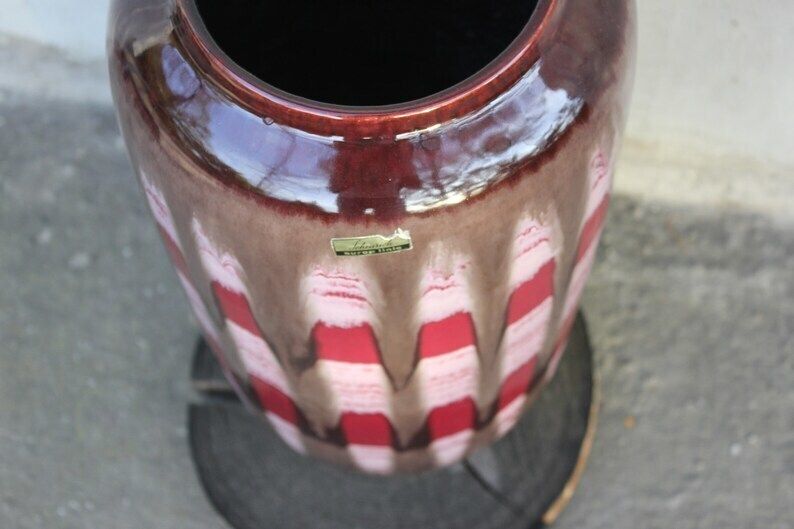 Large Red Ceramic ,Hallway Midway Century Style Handmade Pottery Farmhouse Décor Anniversary Gift Flower Vase photo vinterior