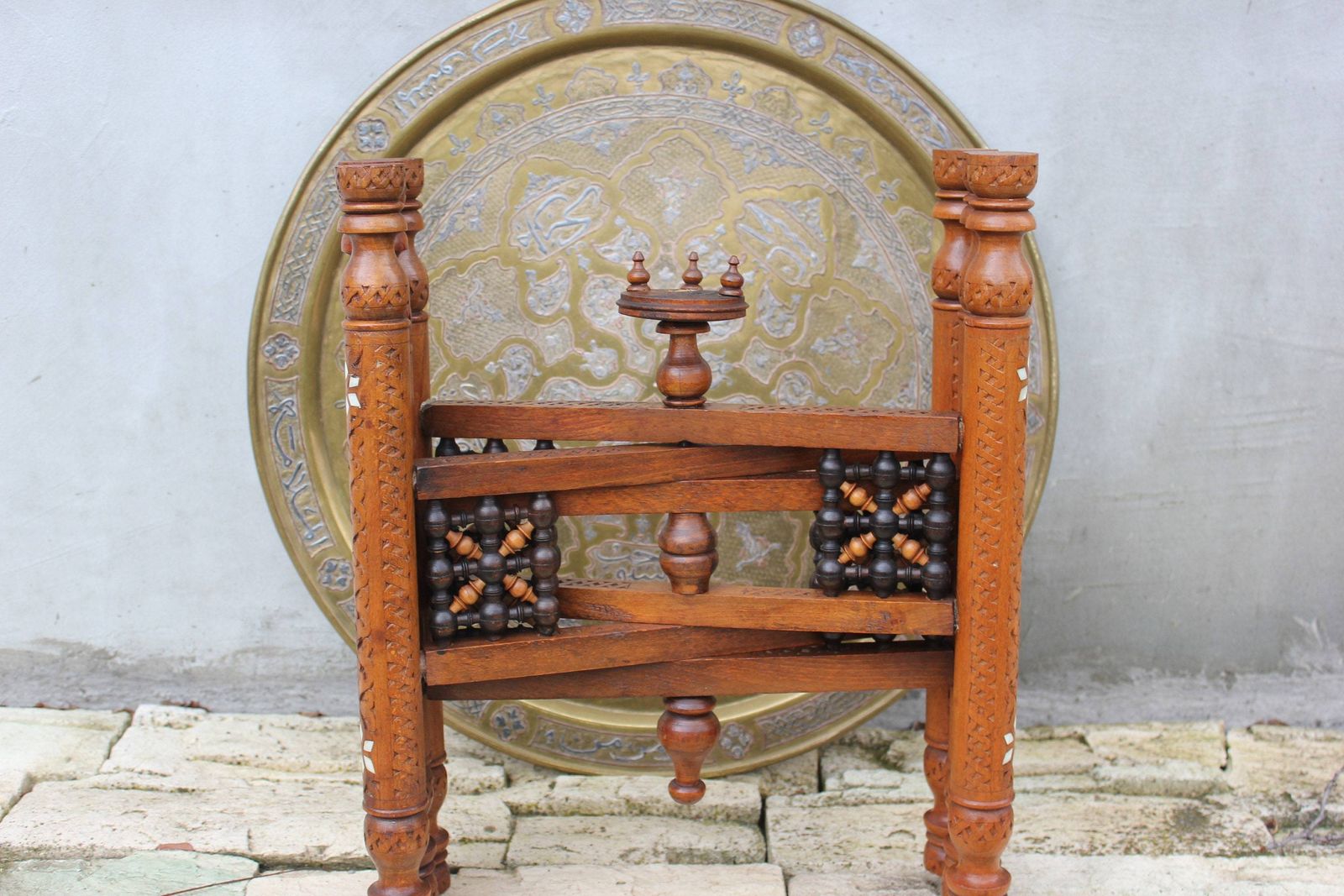 Moroccan Folding Brass Tray Table Oriental Coffee Table Accent Islamic Style Furniture photo furniture
