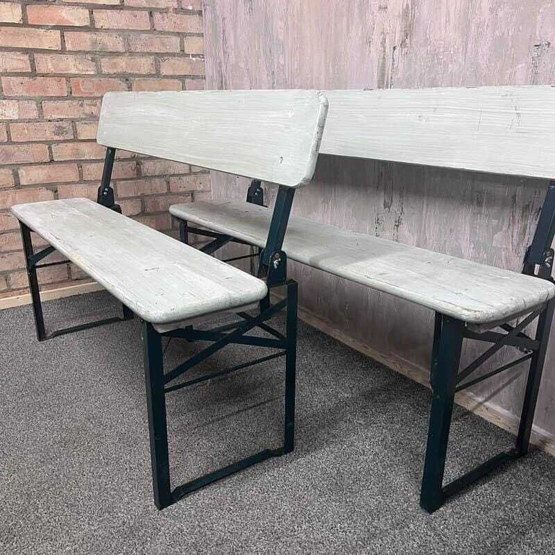 Folding Garden Camping Benches With Backs White Green Metal Frames Hospitality photo furniture