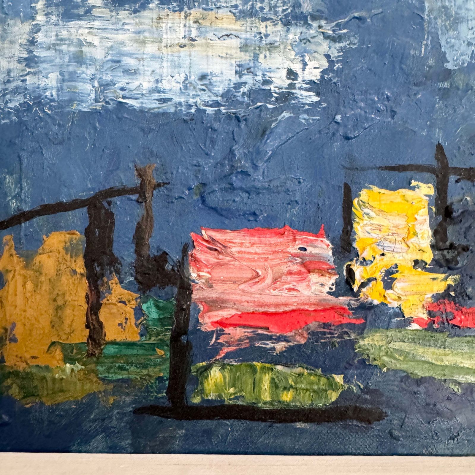 Kai Trier. Abstract Composition In Blue. Vintage Danish Oil Painting. photo furniture