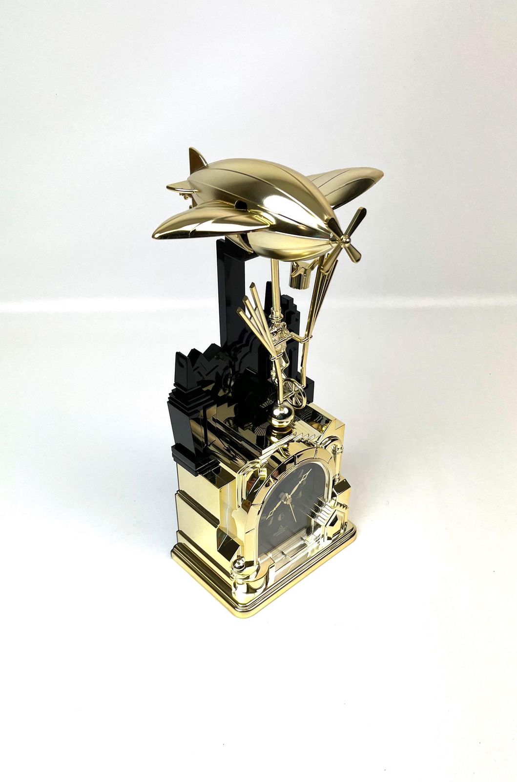 Very Rare Postmodern Neo Art Deco Zeppelin Pendulum Desk Clock By Dugena photo vintage