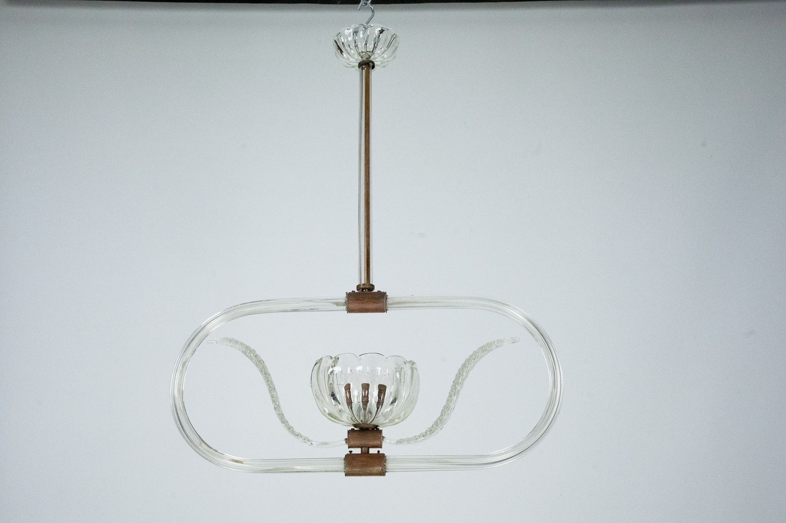 Art Deco Clear Murano Glass Chandelier. Italy 1940s
