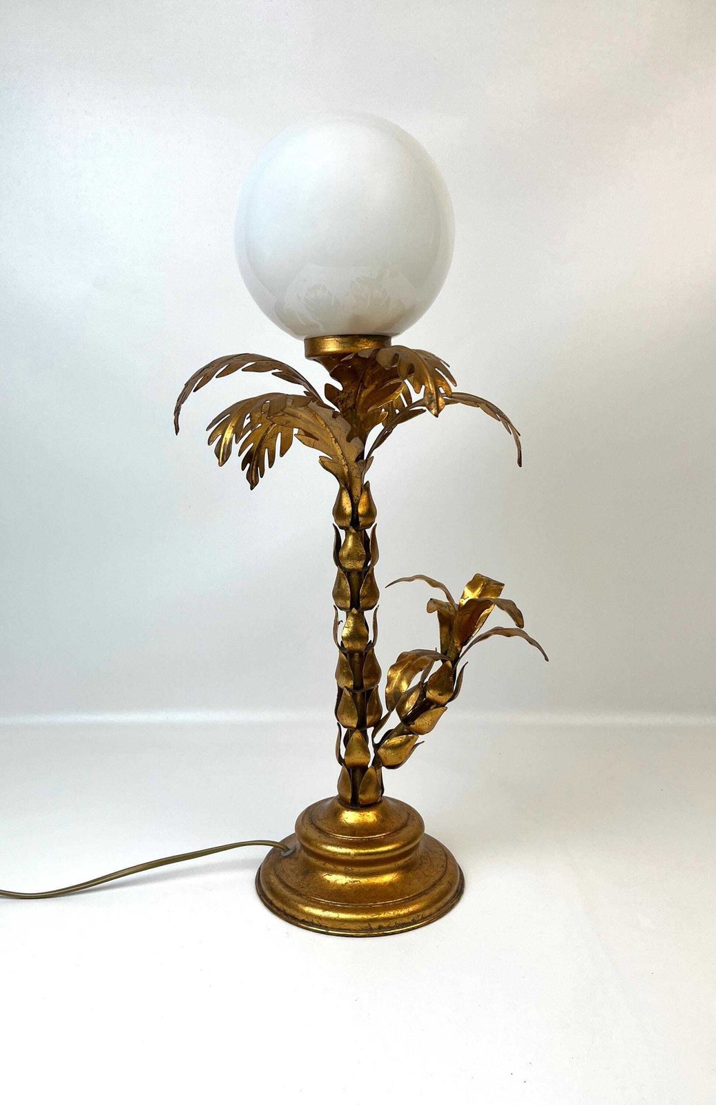 Rare Hollywood Regency Mid Century Gilt Metal Palm Tree Table Lamp By Hans Kögl Germany