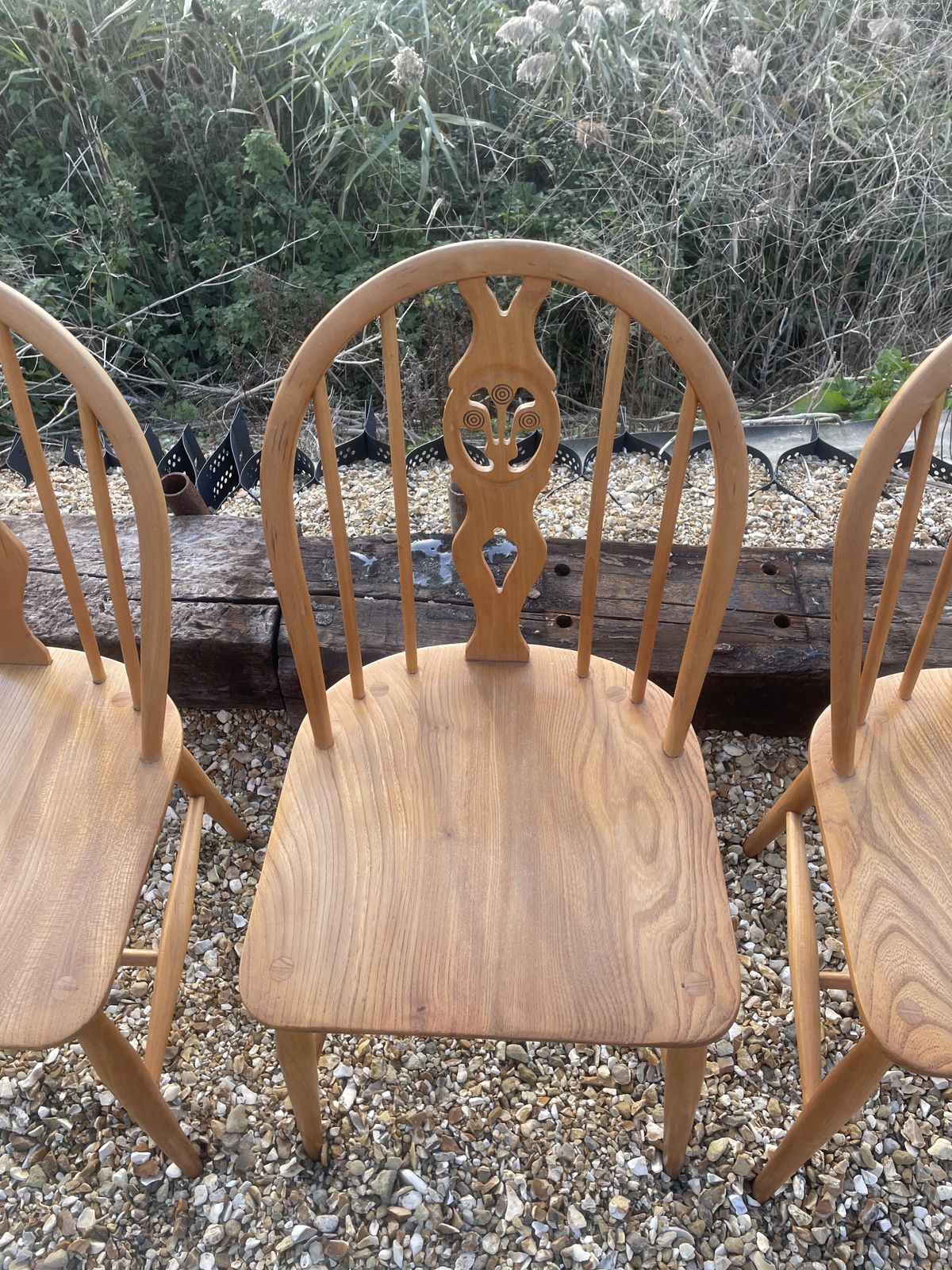 480.0 Set Of 4 Ercol Fleur De Lis Pattern Dining Chairs photo