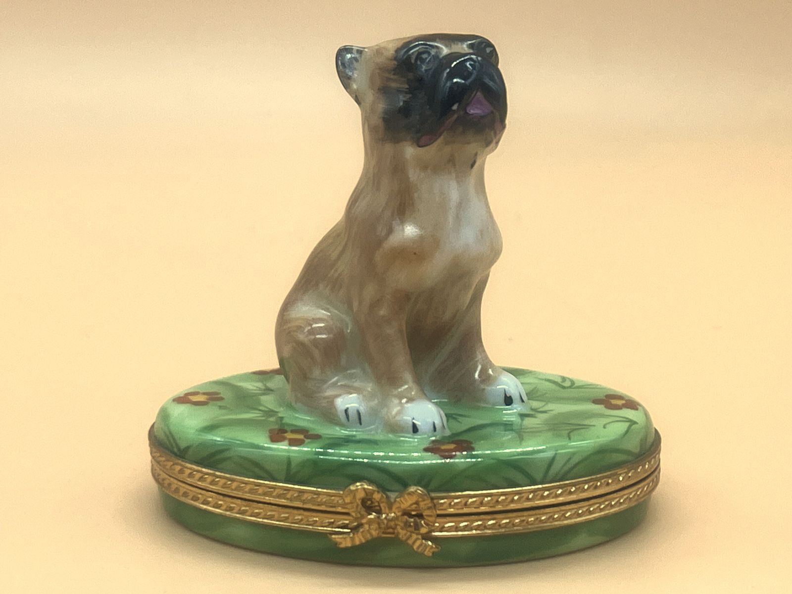 Limited Edition Limoges Porcelain France Pierre Arquie Boxer Dog Hand Painted Trinket / Jewelry Box. No: 10 Of 750.