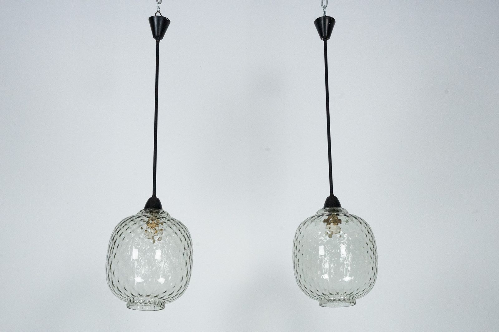 Pair Of Mid Century Pendant Lamps In Smoked Murano Glass, Italy, 1950s photo vinterior