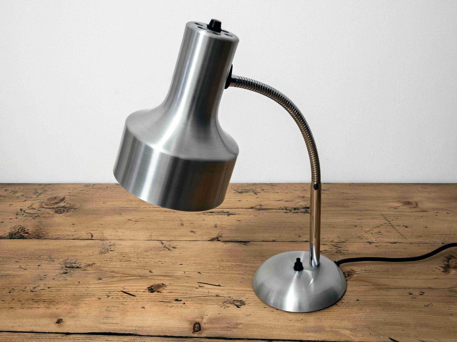 Vintage Italian Chrome Stainless Steel Desk Lamp: Adjustable Gooseneck Mid Century Modern Lighting 1970s photo 195.0
