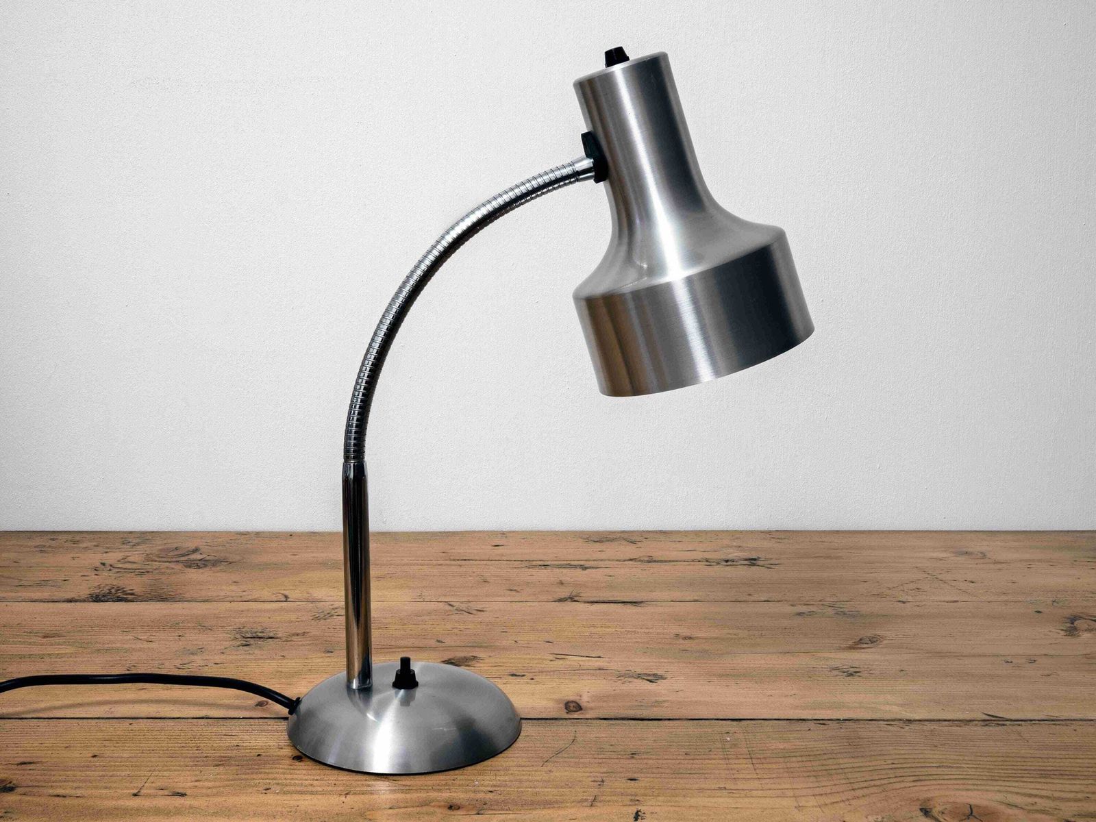 Vintage Italian Chrome Stainless Steel Desk Lamp: Adjustable Gooseneck Mid Century Modern Lighting 1970s photo vinterior