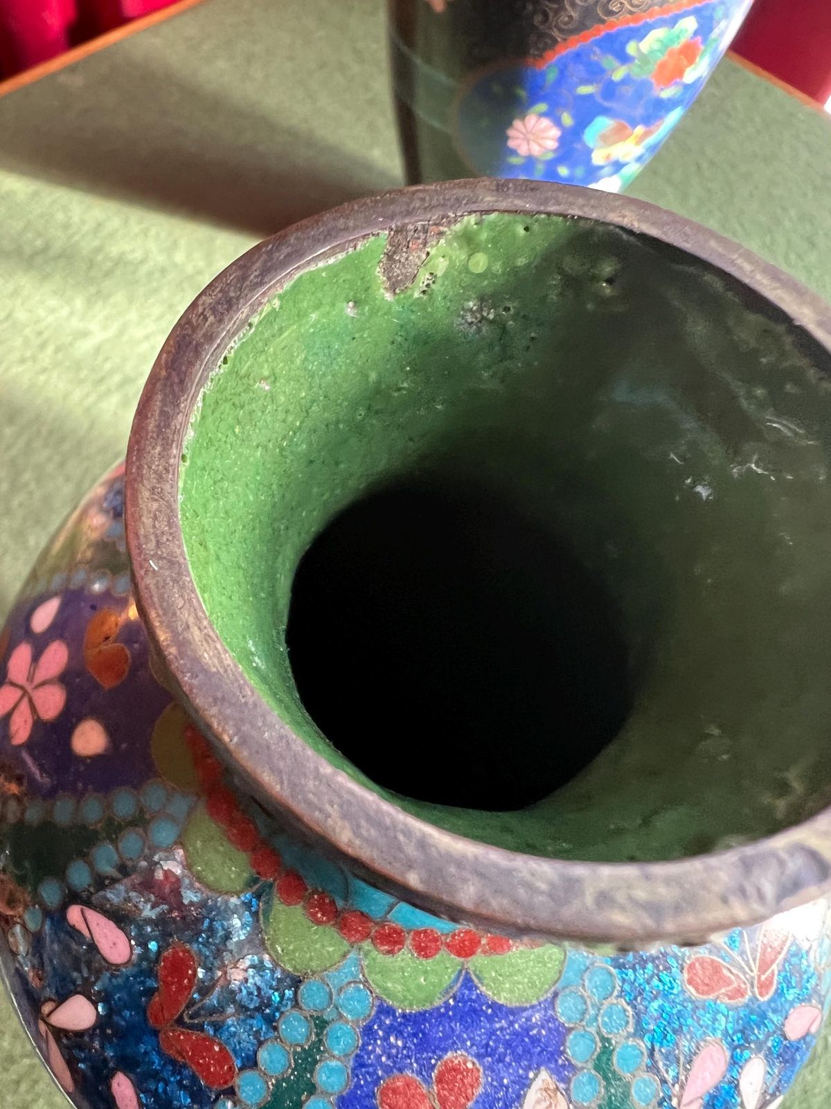 Pair Of Vintage Antique Cloisonne Vases. Matching Pair With Intricate Flowers And Butterflies. Sold As Pair Happy To Separate. photo Home Decor