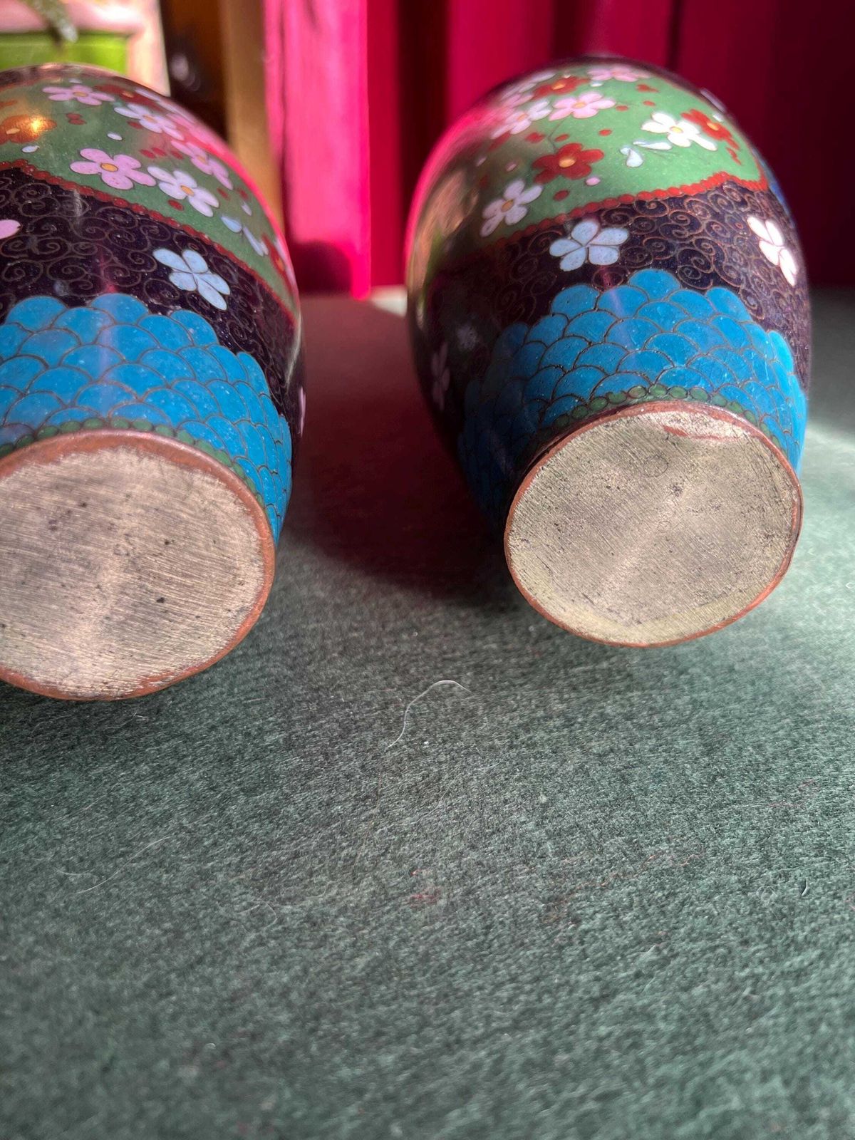 Pair Of Vintage Antique Cloisonne Vases. Matching Pair With Intricate Flowers And Butterflies. Sold As Pair Happy To Separate. photo 89.0