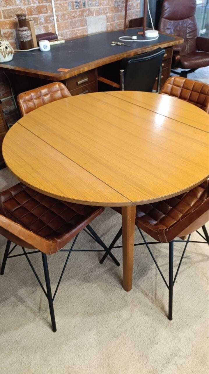 Vintage 1970s Drop Leaf Dining Table With Four Mid Century Style Leather Chairs photo furniture