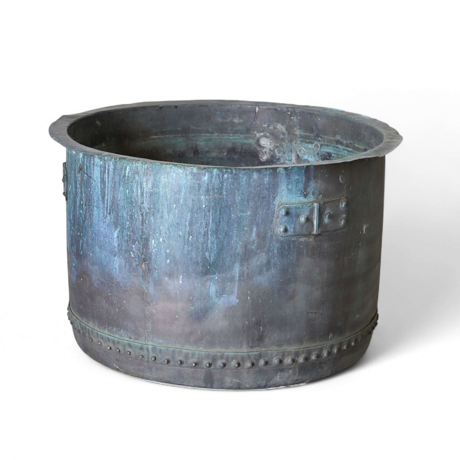 Extra Large 19th Century English Copper Planter   Hand Riveted With Rich Natural Patina