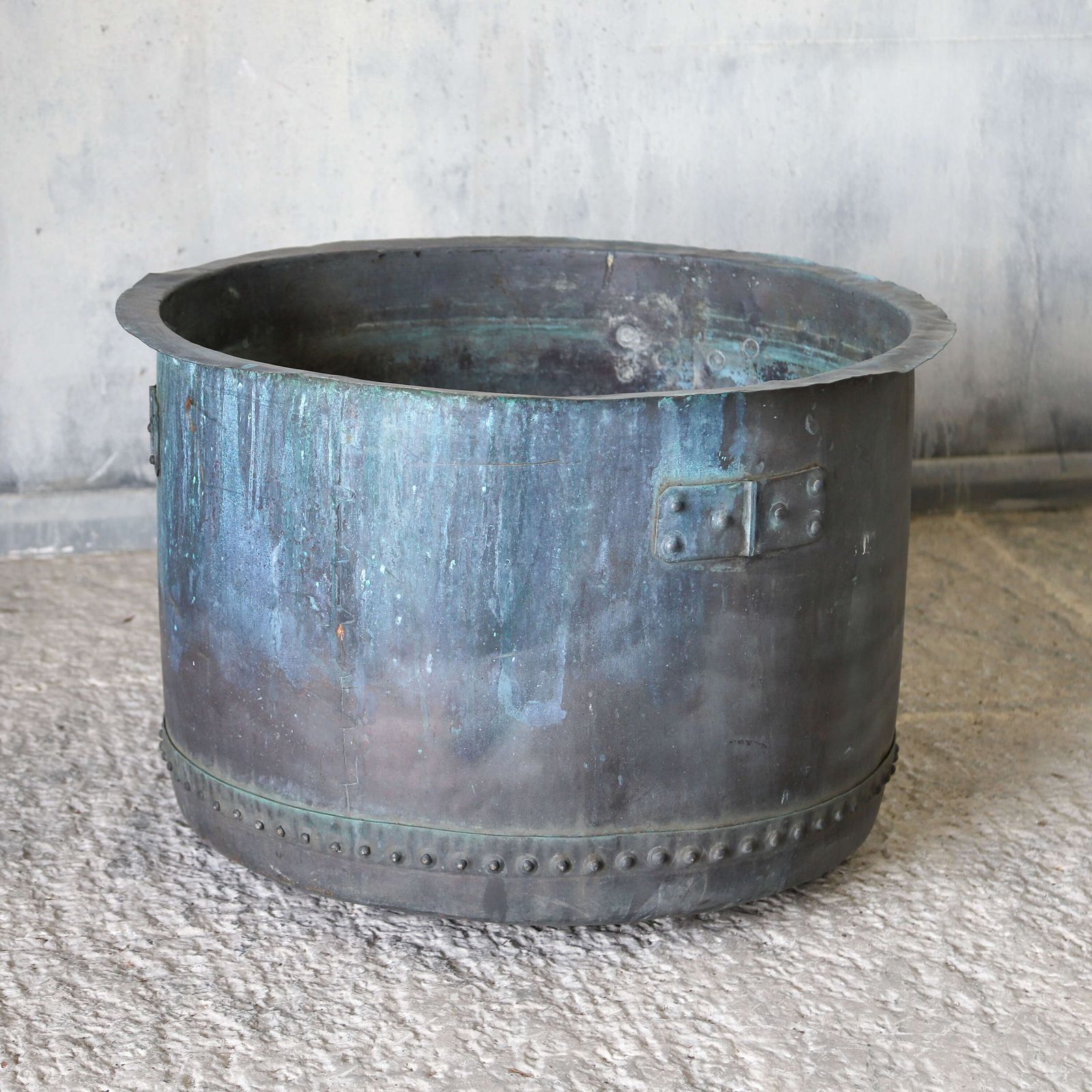 Extra Large 19th Century English Copper Planter   Hand Riveted With Rich Natural Patina photo furniture