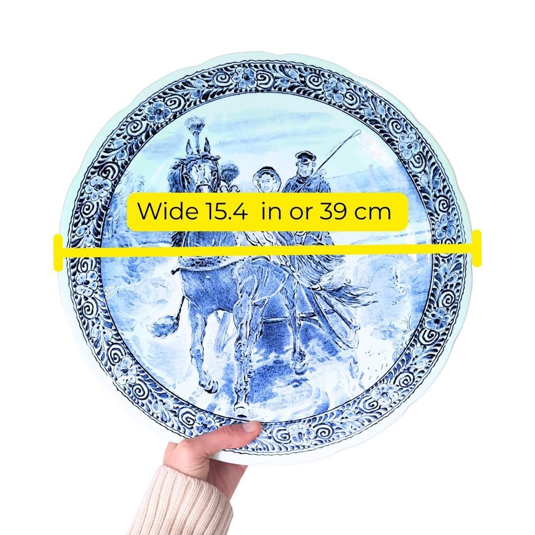 Large Delft Wall Plate Dutch Winter Scene With Horse Carriage By Boch Royal Sphinx C1960s, 39 Cm Diameter photo furniture