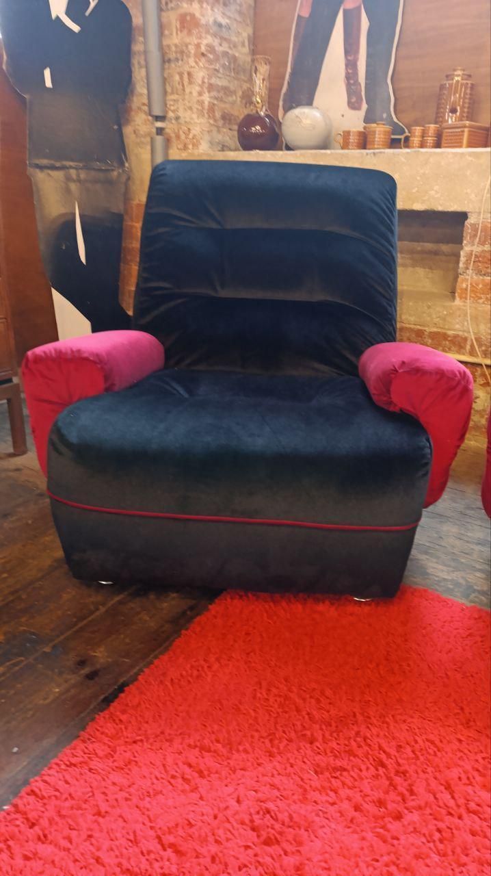 Vintage 1970s Modular Lounge Suite In Black Velvet With Raspberry Detailing photo buy