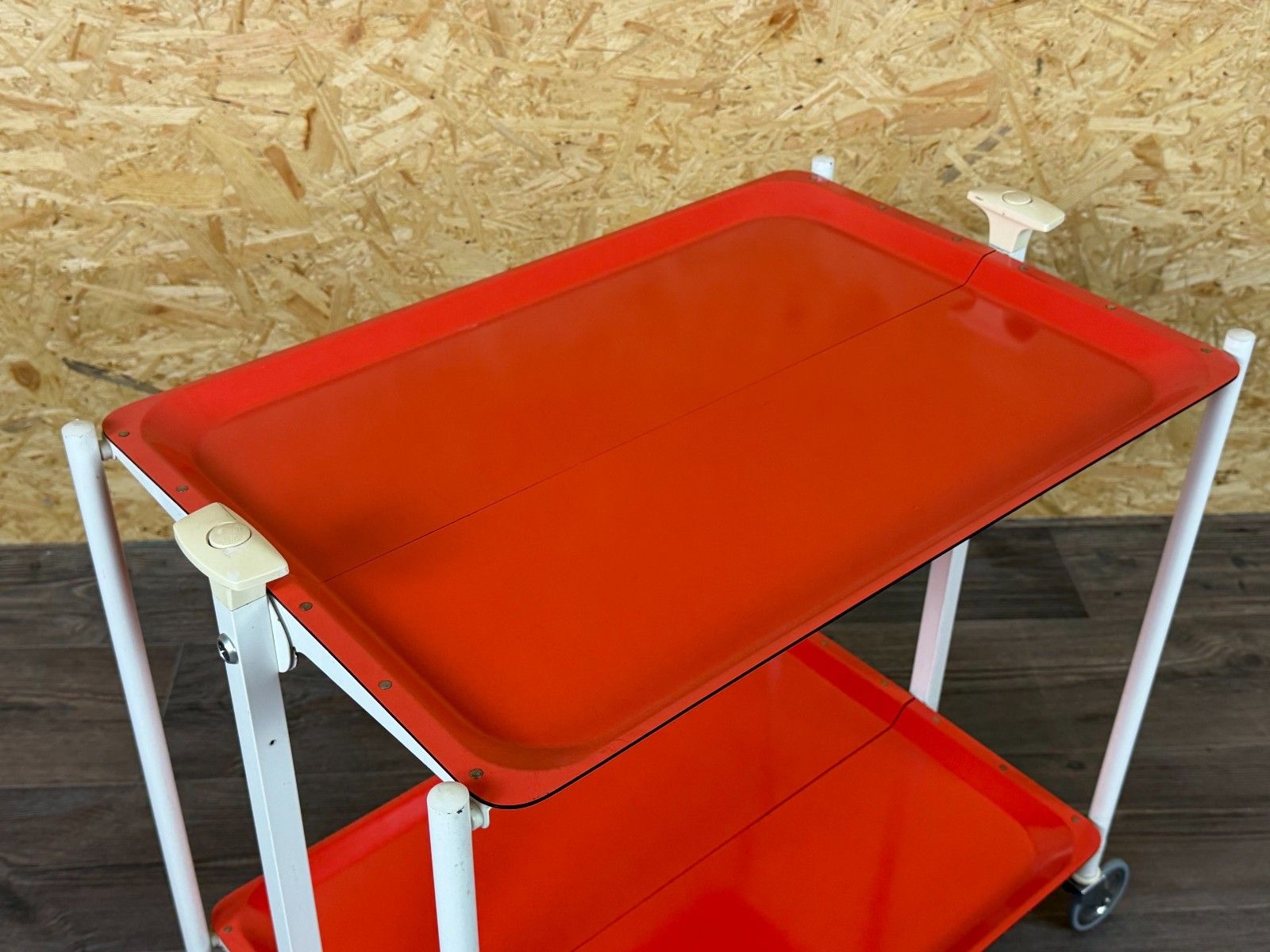 60s 70s Serving Trolley Dinette Side Table Orange Space Age Design photo for sale