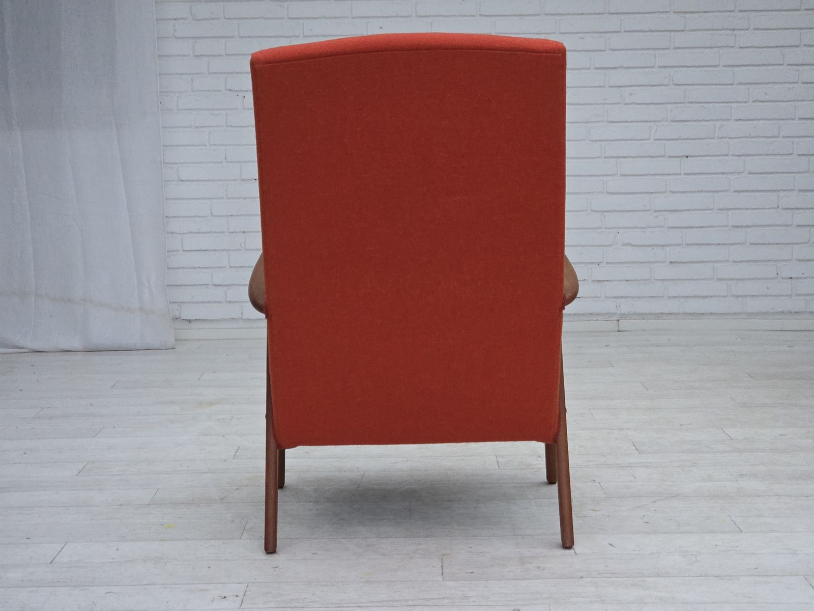 1970s, Danish Highback Armchair, Orange Furniture Wool, Teak Wood, Oak Wood. photo Furniture