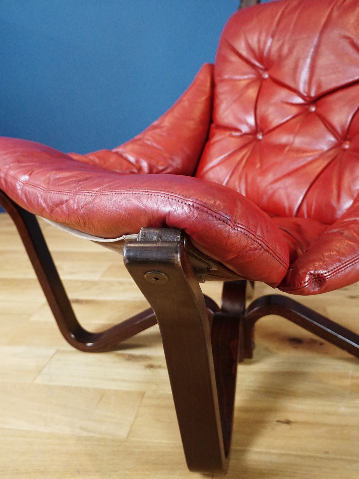 Jim Myrstad “Viking” Chair For Brunstad | Rare Red Leather | 1970s Norwegian Design photo Furniture