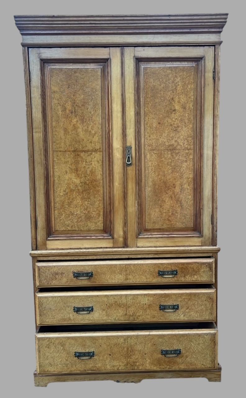 19th Century  Burr Walnut Wardrobe With Drawers, C.1890–1910 photo furniture